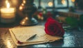 A handwritten love letter placed on a vintage desk