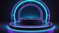 Futuristic Digital Display Platform Glowing with Intense Light Blue and Sci-Fi Vibes. Royalty Free Stock Photo