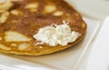 Close up shot of a home made pancake on the plate. Food Royalty Free Stock Photo