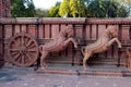 Close up shot of horse drawn red stone chariot at Birla Sun Temple in Gwalior, Madhya Pradesh, India Royalty Free Stock Photo