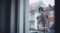 A close up shot of a human body a skeleton a figure standing in the corner