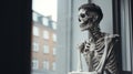 A close up shot of a human body a skeleton a figure standing in the corner