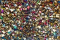 A close up shot of hundreds of Love Padlocks in Paris.