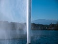Close up shot of the iconic powerful water jet fountain located in Geneva, Switzerland. Royalty Free Stock Photo