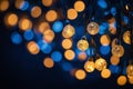 Festive String Lights with Golden and Blue Bokeh Background Royalty Free Stock Photo