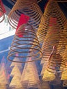 Close up shot of incense offerings in temple