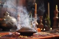 close up shot of incense smoke in a room