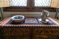 close up shot interior Stirling castle Water Vase and towel