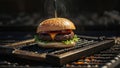 Close-up shot of a juicy burger on the grill