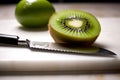 Freshly Sliced Kiwi Fruit on White Cutting Board