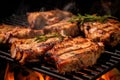 close-up shot of juicy pork chops on a hot bbq grill Royalty Free Stock Photo