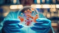 Close-up shot of lab worker holding bacteria dish