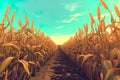 Close-up shot of large corn field
