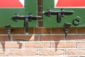 Close-up shot of a latches on wooden Dutch doors Royalty Free Stock Photo