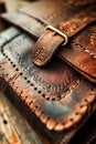 Close-up shot of leathercraft, tooling, and hand-stitching Royalty Free Stock Photo