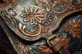 Close-up shot of leathercraft, tooling, and hand-stitching