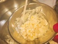 Close up shot of making the .White Chocolate Puffcorn Royalty Free Stock Photo