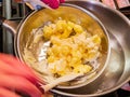 Close up shot of making the .White Chocolate Puffcorn Royalty Free Stock Photo