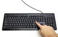 Finger pressing Enter button on the black keyboard Royalty Free Stock Photo