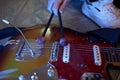 Guitarist Experimenting with Guitar Sound