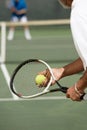 Close up shot of Male tennis player Preparing to Serve Royalty Free Stock Photo