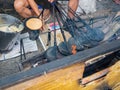Close up shot of man grilling  food Royalty Free Stock Photo