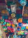 Close up shot of many colorful decoration in a restaurant at Tequila