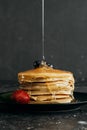 close-up shot of maple syrup pouring onto Royalty Free Stock Photo