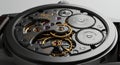 Close-up shot of a mechanical watch movement, showcasing intricate gears and