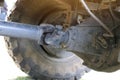 Close-up shot of a metal undercarriage for a large truck Selectable focus