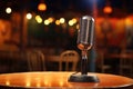 close-up shot of a microphone on a round table