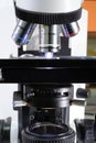 Close up shot of microscope at the blood laboratory Royalty Free Stock Photo