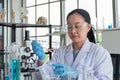 Close up shot, middle-age Asian female scientists in laboratory. expert, are working test tube make research.