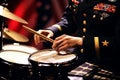 Close-Up Shot of Military Soldiers Skillful Hands Playing the Drum Kit in Uniform