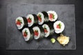 Close Up Shot Of minced tuna sushi roll