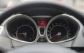 Close up shot of modern speedometer,car dashboard,daylight,selective focus,filtered image