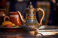 a close-up shot of a moroccan tea pot with traditional design elements Royalty Free Stock Photo