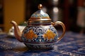 a close-up shot of a moroccan tea pot with traditional design elements Royalty Free Stock Photo