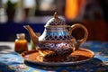 a close-up shot of a moroccan tea pot with traditional design elements Royalty Free Stock Photo