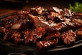 Close up shot of mouthwatering sliced barbecue pork ribs, ready to be savored with tangy sauce