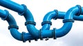 Close-up shot of multiple blue pipes connected to a series of vertical poles