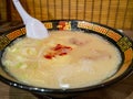 Close up shot of the noodle soup in Ichiran Ramen