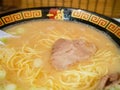 Close up shot of the noodle soup in Ichiran Ramen