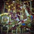 Close-up shot of old-fashioned carousel horses Royalty Free Stock Photo