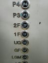 Lift button. Stainless steel elevator panel push buttons. Royalty Free Stock Photo