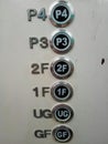 Lift button. Stainless steel elevator panel push buttons. Royalty Free Stock Photo