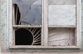Close up shot of an old window with bars and broken glass abandoned Royalty Free Stock Photo