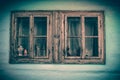 Close up shot of old wooden hut window.Vlkolinec,traditional settlement village in the mountains. Royalty Free Stock Photo