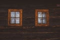 Close up shot of old wooden hut window.Vlkolinec,traditional settlement village in the mountains. Royalty Free Stock Photo