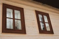 Close up shot of old wooden hut window.Vlkolinec,traditional settlement village in the mountains. Royalty Free Stock Photo